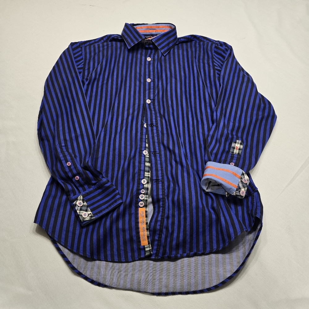 Robert Graham Striped Button Up Dress Shirt Mens Size Medium Flip Cuff - Picture 2 of 5